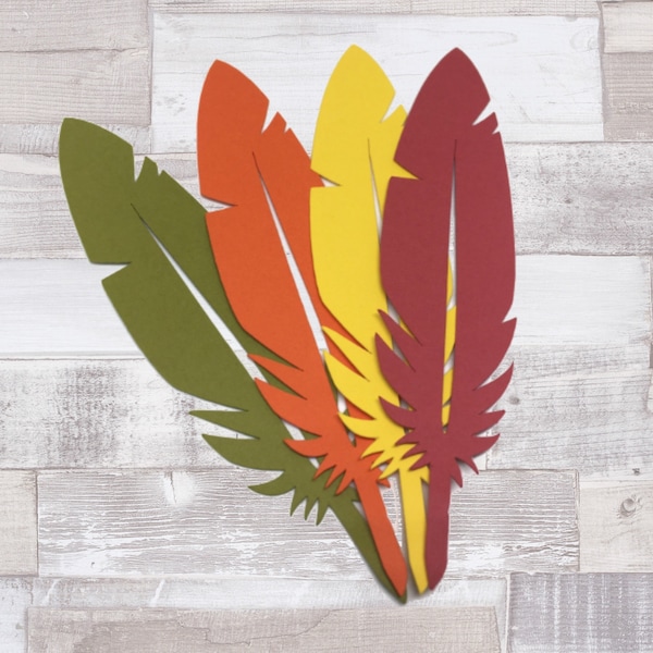 Paper Die Cut Feathers - Autumn Decorations, Thanksgiving Decor, Turkey Feathers, Boho theme, place cards, name tags, Thanksgiving crafts