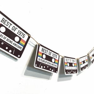 Best Of 1976 Party Banner Vintage Cassette Tape, Retro 70s Style, 50th Birthday Decoration