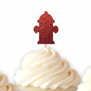Fire Hydrant Cupcake Toppers, Firefighter Party Decor, Fire House Party Decor, Food Picks, Dalmatian Party, Fire Truck Party
