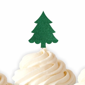 Pine Tree Cupcake Toppers - Camping Birthday, Birthday Party, Wilderness Theme, food Picks, Lumberjack Party, Christmas Tree