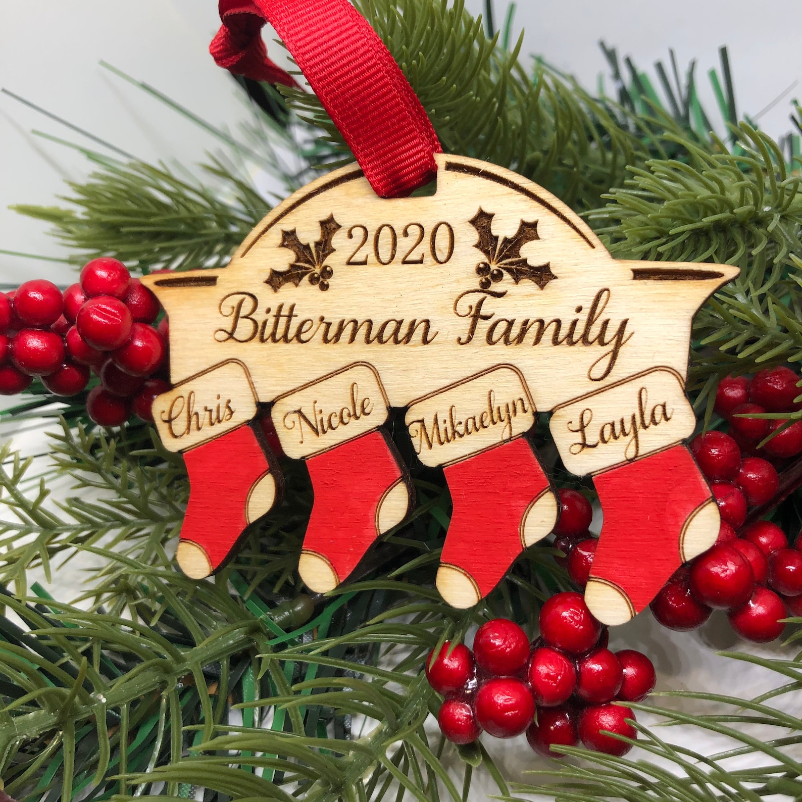 Family Personalized Christmas Ornament Laser Engraved Wood Etsy