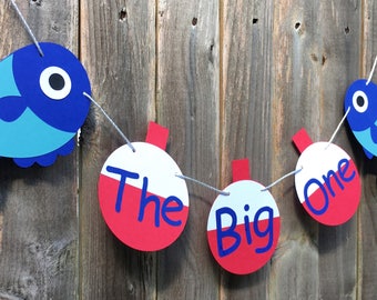 Big One First Birthday Banner - High Chair Banner,  Birthday Party Decorations, Fish Party, Fishing Birthday