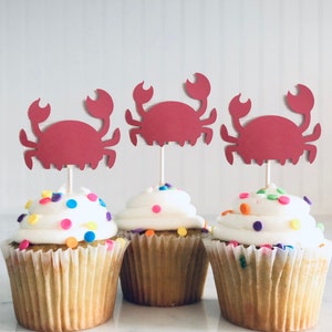 Crab Cupcake Topper, food Picks, Nautical Party, Ocean Theme, Birthday Party, Under the sea, Crab Boil