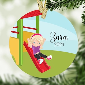Girl on Playground Personalized Christmas Ornament, Toddler Ornament, Christmas Gift, Keepsake Ornament, Gift for Girls, Custom Ornament