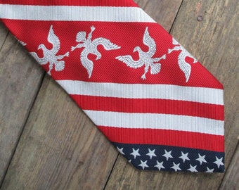 Andhurst Vintage Patriotic Tie Men's Wide Necktie Flag Eagle Polyester