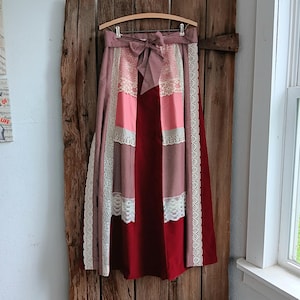 Vintage 70s Patchwork Maxi Skirt Velvet Lace Cottagecore Prairie Boho Calico *A