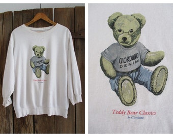 Teddy Bear Classics by Giordano Sweatshirt RARE HTF Vintage 90s Thin Distressed Thrashed Destroyed