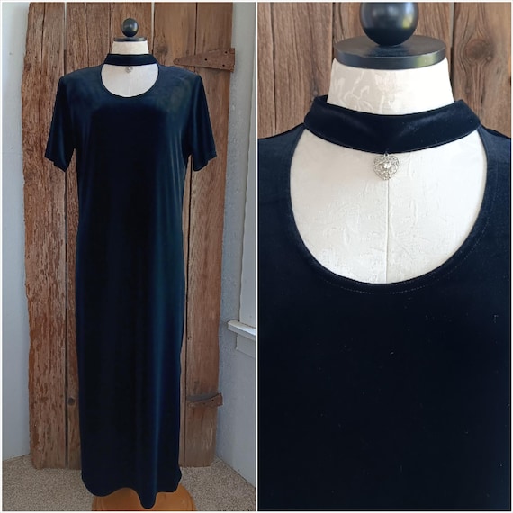 Vtg Y2k Fashion Bug Black Velvet Maxi Dress Womens 14/16 *a Vtg Y2k Fashion Bug Black Velvet Maxi Dress Womens 14/16 *a