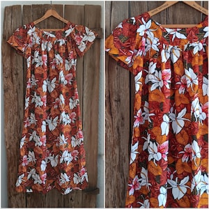 Royal Hawaiian Vintage Aloha Maxi Dress EUC Muumuu Womens XS Short Sleeve *A