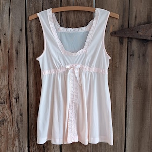 Vintage Formfit Rogers Pink Camisole Nylon Pajama Top Sleeveless Lace Trim *A