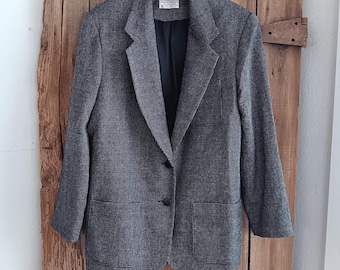 VTG Pendleton Pure Virgin Wool Womens Black White Blazer Jacket Sz 12 FLAWS *A