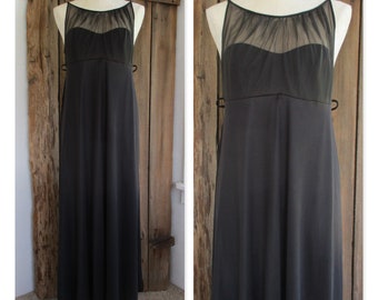 Henson Kickernick Black Long Nightgown Vintage Lingerie Full Length Sleeveless Distressed