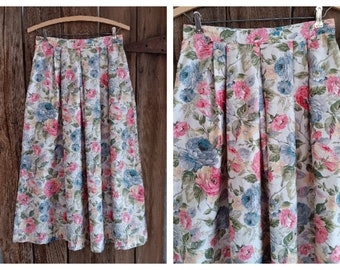 Vintage Gregor Floral Skirt Midi A-Line Cottagecore Womens Size 10 Pockets