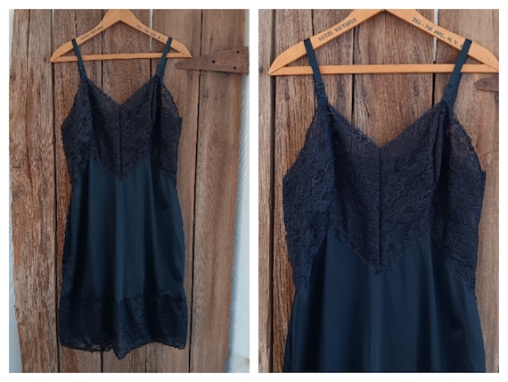 Vintage Deena Fine Lingerie Black Full Slip Dress… - image 1
