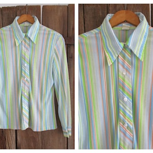 Vintage Striped Blouse Long Sleeve Button Up Shirt Womens Size 34