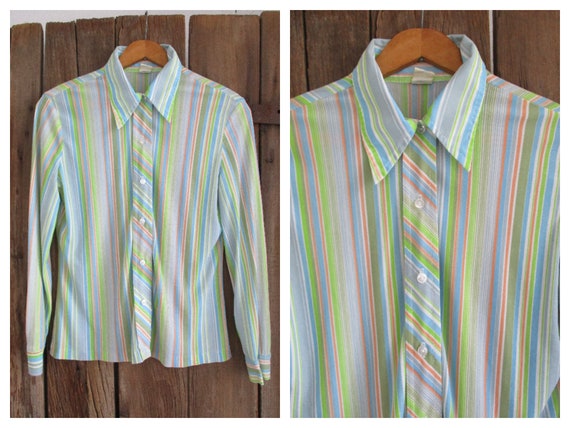 Vintage Striped Blouse Long Sleeve Button Up Shir… - image 1
