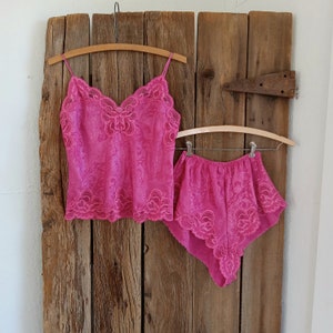 Vintage Lucie Ann II Pink Camisole Tap Pants Knickers Set Size 32/Small Satin Lingerie Lace Trim image 1