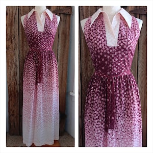 VTG 70s Joan Curtis Pink Burgundy Ombre Maxi Dress Womens Sz 8 Sleeveless *A