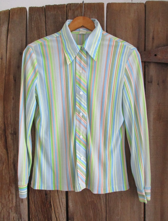 Vintage Striped Blouse Long Sleeve Button Up Shir… - image 2