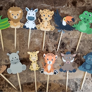 Jungle Cupcake Toppers, Birthday Cupcake Toppers, Jungle Themed Cupcake Toppers