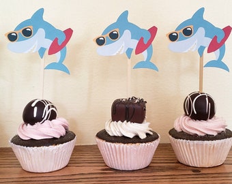 Shark Cupcake Toppers, Set of 12 Shark Cupcake Toppers, Under The Sea Cupcake Toppers