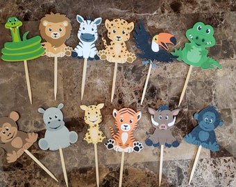 Jungle Cupcake Toppers, Birthday Cupcake Toppers, Jungle Themed Cupcake Toppers