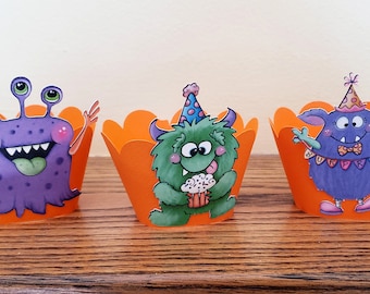 Monster Cupcake Wrappers, Birthday Cupcake Wrappers, Monster Birthday Cupcake Wrappers