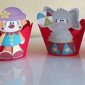 Circus Cupcake Wrappers, First Birthday Party Cupcake Holder, Birthday Party Decor, Clown Cupcake Wrapper, Circus Cupcake image 1