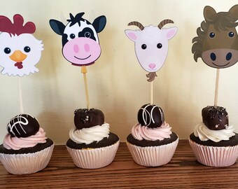 Farm Animal Cupcake Toppers, Barnyard Cupcake Toppers. Cow Cupcake Toppers