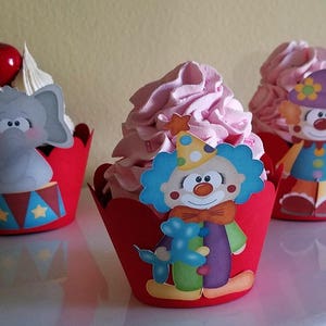 Circus Cupcake Wrappers, First Birthday Party Cupcake Holder, Birthday Party Decor, Clown Cupcake Wrapper, Circus Cupcake image 5