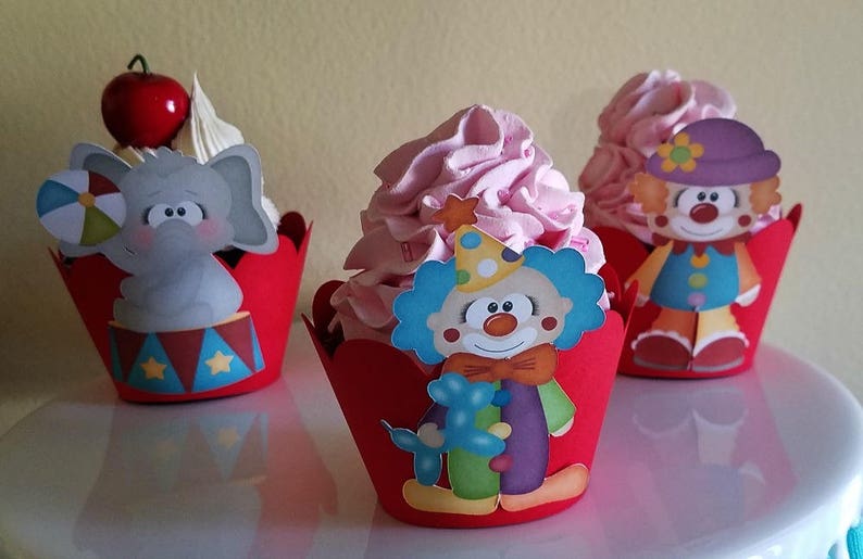Circus Cupcake Wrappers, First Birthday Party Cupcake Holder, Birthday Party Decor, Clown Cupcake Wrapper, Circus Cupcake image 5