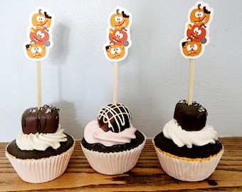 Halloween Pumpkin Cupcake Toppers: Party Decorations (Set of 12)