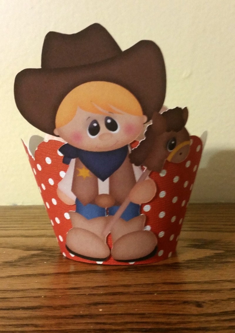 Cowboy Cupcake Wrappers First Birthday Party Cupcake Holder Baby Shower Decor Second Birthday or Baby Boy Shower Cowboy