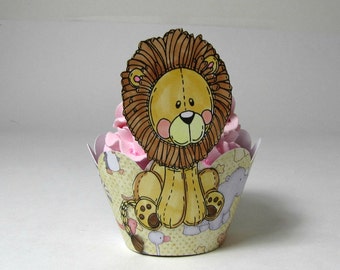 Lion Cupcake Wrappers, First Birthday Party Cupcake Holder, Baby Shower Decor, Second Birthday, Baby Shower Jungle Animal Cupcake