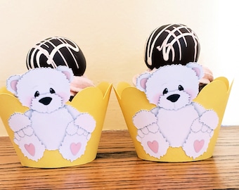 Bear Cupcake Wrapper, Birthday Cupcake Wrappers, Teddy Bear Birthday Cupcake Wrappers, Baby Shower Cupcake Wrappers