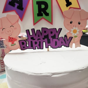 Birthday cake topper, Pig cake topper, Farm animal cake topper