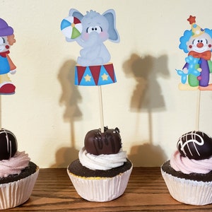 Circus Cupcake Toppers, Circus Themed Cupcake Toppers, Set of 12 Circus Decoration image 6