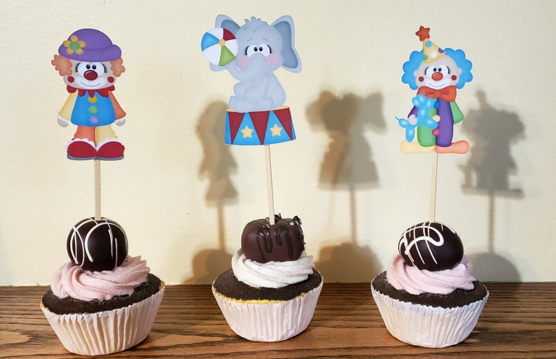 Circus Cupcake Toppers, Circus Themed Cupcake Toppers, Set of 12 Circus Decoration image 6