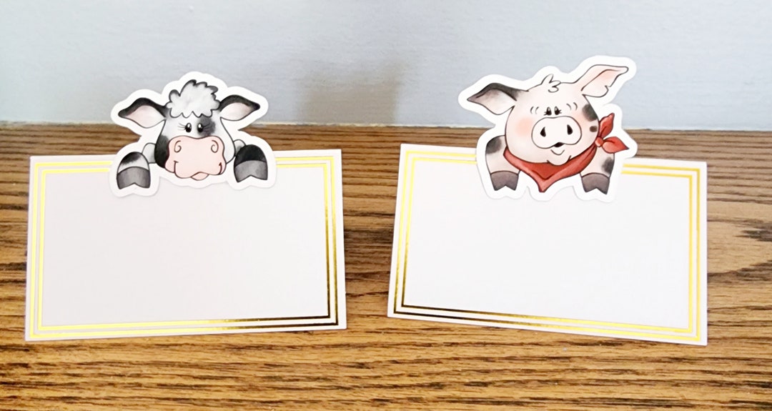 Farm Animal Birthday Party Food Labels, Gold Foil Place Cards, Set of ...