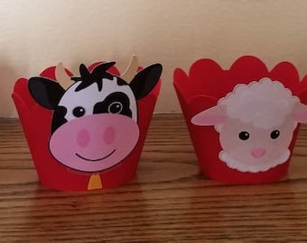 Barnyard Cupcake Wrappers, First Birthday Party Cupcake Holder, Birthday Party Decor, Farm Animal Cupcake Wrapper, Farm Animal Cupcake