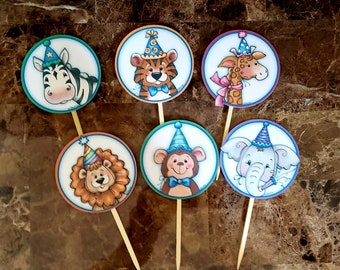 Jungle Cupcake Toppers, Jungle Birthday Toppers, Birthday Party Decoration