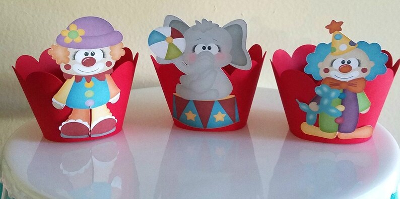 Circus Cupcake Wrappers, First Birthday Party Cupcake Holder, Birthday Party Decor, Clown Cupcake Wrapper, Circus Cupcake image 1