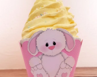 Bunny Cupcake Wrappers, Baby Shower Cupcake Wrappers, Birthday Party Cupcake Wrappers