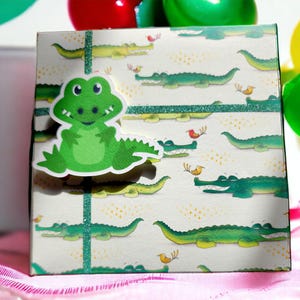 Jungle gift box, birthday gift box, gift box with lid, alligator gift box, 6 x 6 x 3 gift box
