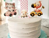 Animal Race Car Cake Topper: First Birthday Party Decoration