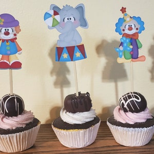 Circus Cupcake Toppers, Circus Themed Cupcake Toppers, Set of 12 Circus Decoration image 1