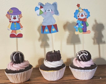 Circus Cupcake Toppers, Circus Themed Cupcake Toppers, Set of 12 Circus Decoration