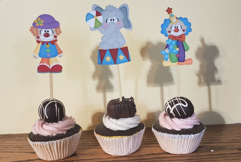 Circus Cupcake Toppers, Circus Themed Cupcake Toppers, Set of 12 Circus Decoration image 1