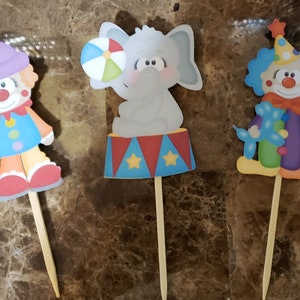 Circus Cupcake Toppers, Circus Themed Cupcake Toppers, Set of 12 Circus Decoration image 5