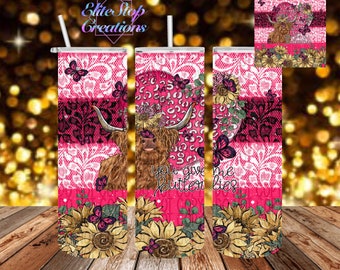Full Color Ready to Press Sublimation Transfer for Tumblers - Cow Butterflies